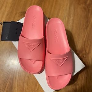 Prada logo slide sandals pink new